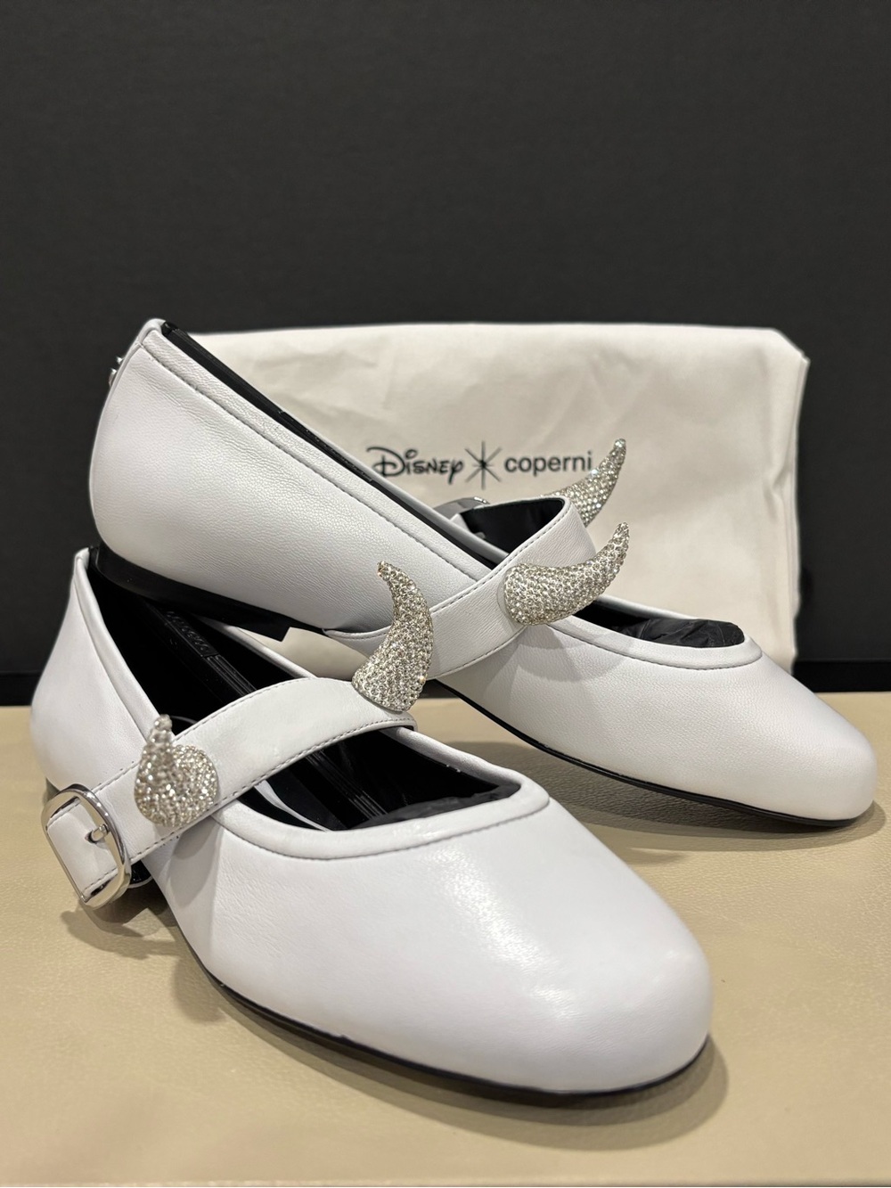 Disney x Coperni White Silver Crystal Ballerina Flats Sz 7 Cosplay Pride Bride